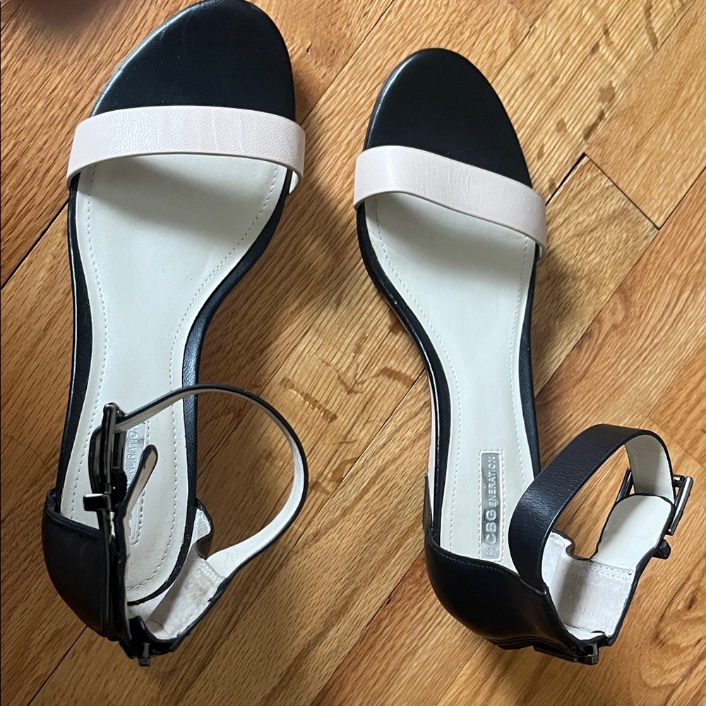 BCBGMaxAzria Black and Cream Sandals